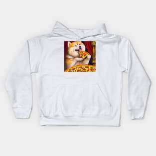 Chonky Shiba Inu Eating a Pizza Kids Hoodie